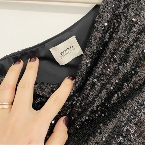 NWT Pinko Sequined One-Shoulder Dress sz S in Black - Picture 6 of 10